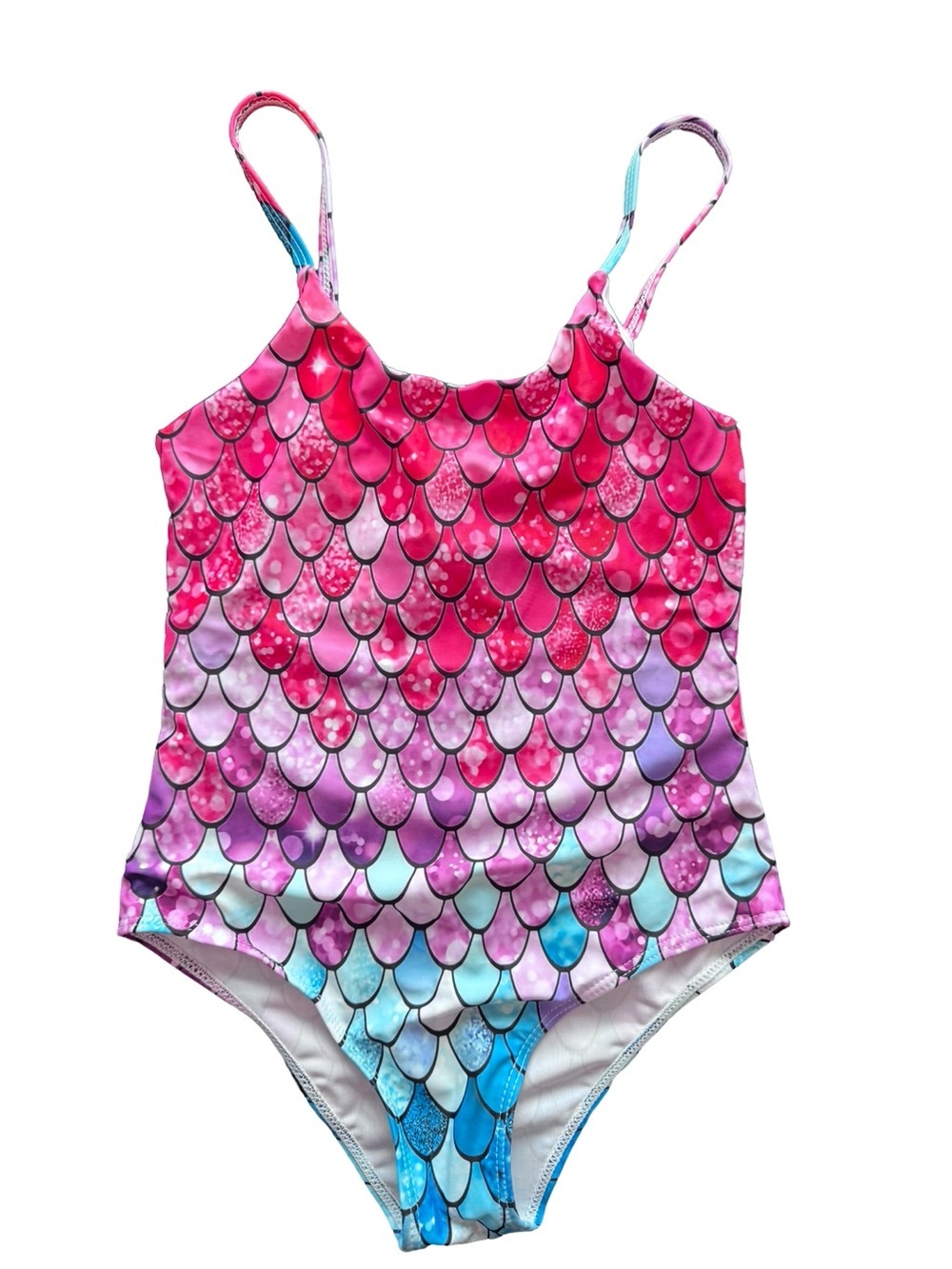 Girls' Pink Purple Blue Mermaid-Scale One-Piece Swimsuit (6-7yo)